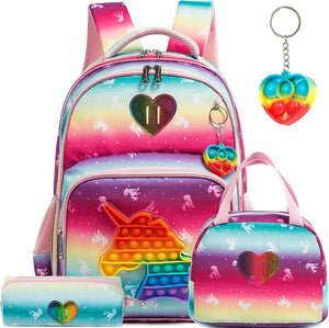 Pop Unicorn Colorful Set 3 In 1 Waterproof 16 Inch Backpack School Bag for Girls Children