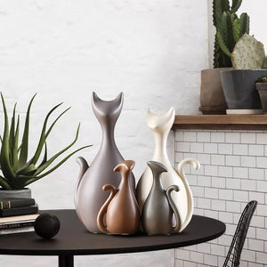 Family of Cats Ceramic Figurines Home Decoration Ornaments
