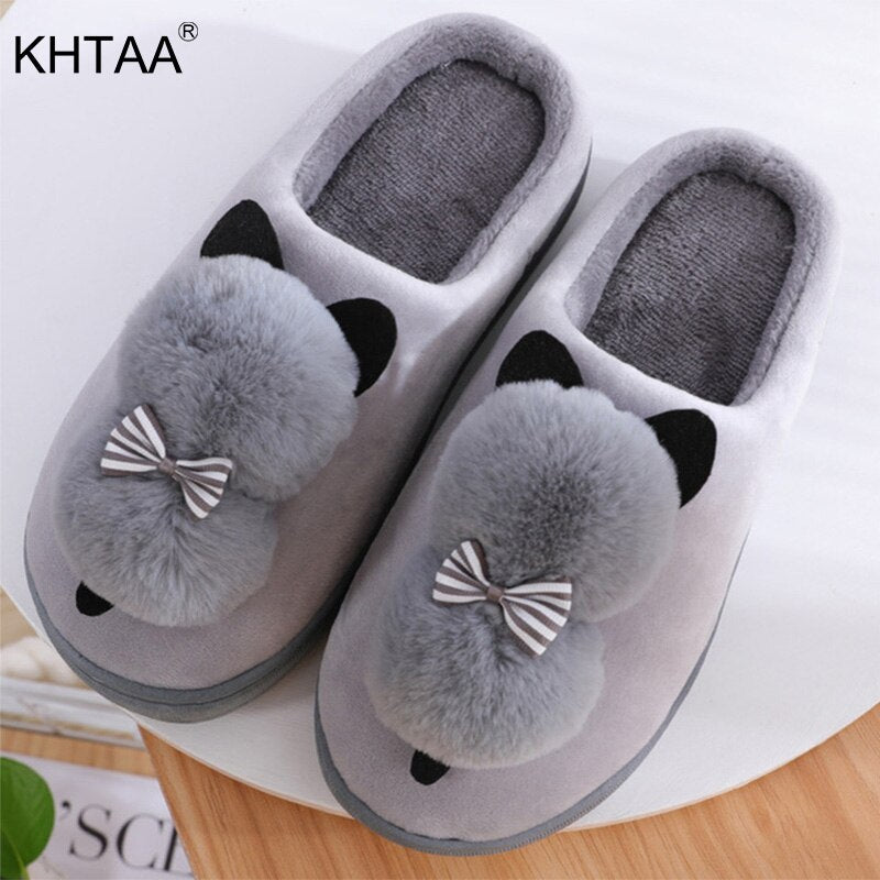 Cute Fluffy Fur Kitten Cat Women Warm Plush Slip On Soft Shoes