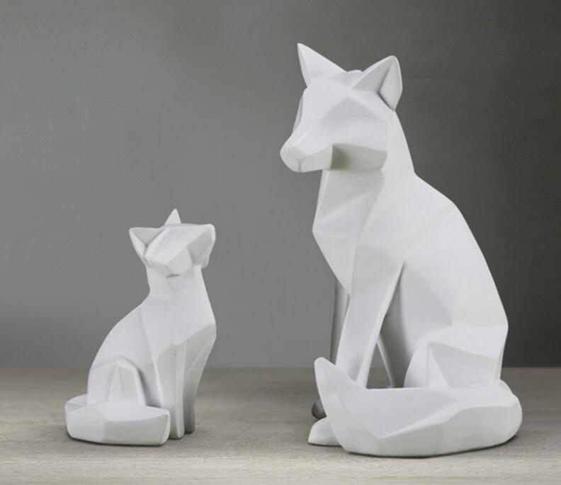 White Abstract Geometric Fox Resin MsHormony Decor Statue - Sculpture