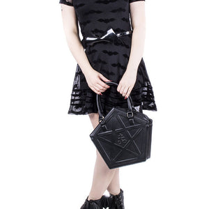 Gothic Star Pentagram Shape Black Leather Handbag Shoulder Bag