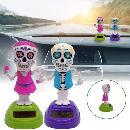 Sugar Skull Skeleton Solar Powered Dancing Toy Car Decoration