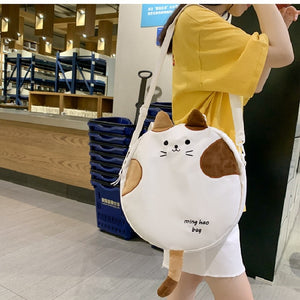 Cute Cat Round Shape Canvas Shoulder Tote Bag