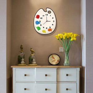 Cartoon Color Palette Shape Children Kids Bedroom Silent Movement Wall Clock
