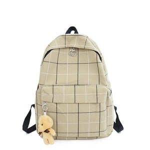 Lovely Small Plaid Canvas Backpack Student Bag for Teenage Girls