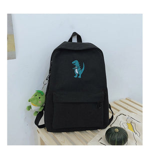 Green T-rex Dinosaur Canvas School Bag Backpack