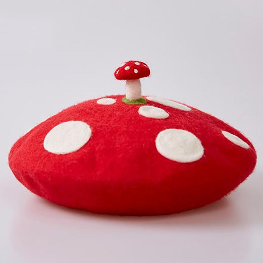 Cute Red Dot Mushroom Felt Wool Hat Beret