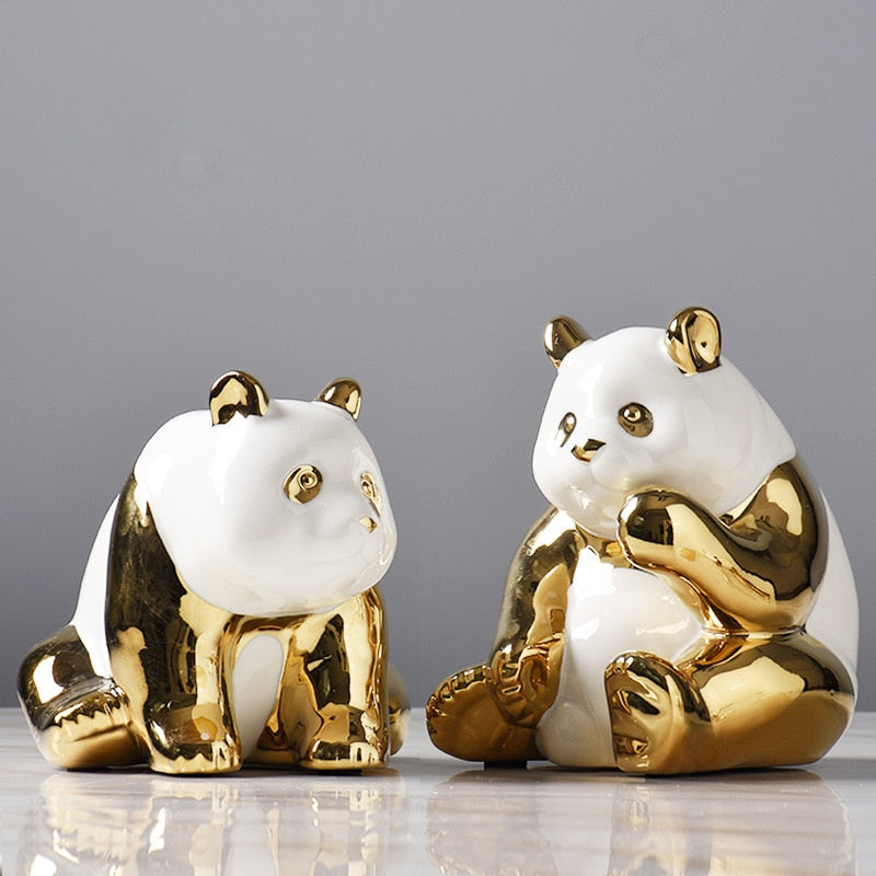 Golden Panda Ceramics Sculptures Crafts Decoration
