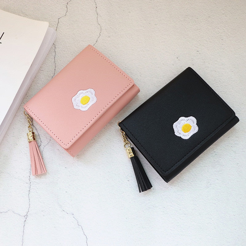 Cartoon Fried Egg Leather Purse Short Wallet