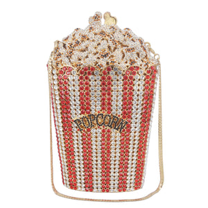 Luxury Crystal Popcorn Bucket Evening Party Purse Shoulder Bag Handbag