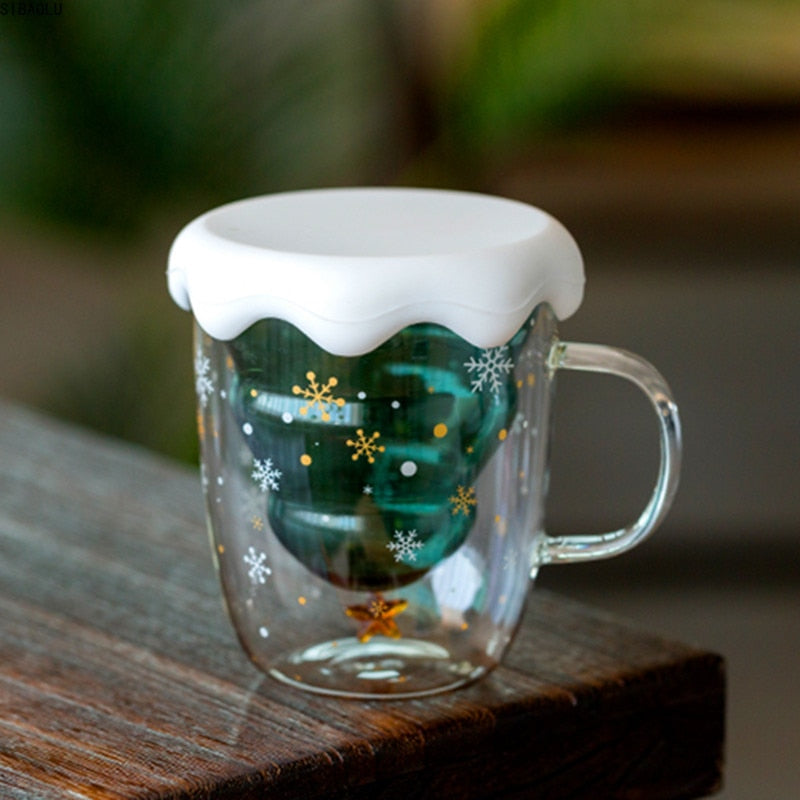 Christmas Tree Glass Mug Creative Xmas Double Wall Anti-scalding