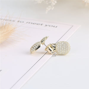 Brass Cute Pineapple CZ 925 Silver Stud Earrings
