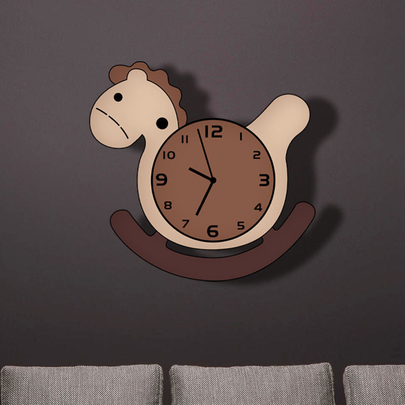 Cartoon Hobby Horse Shape Design Silent Movement Wall Clock For Children Kids Bedroom