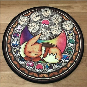 Anime Pokemon Eevee Evolution Flannel Round Non-slip Floor Mat Rug