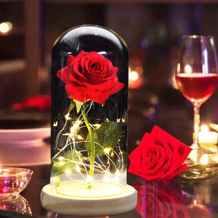 Galaxy Artificial Roses Flower In A Glass Dome Valentine Christmas Gift