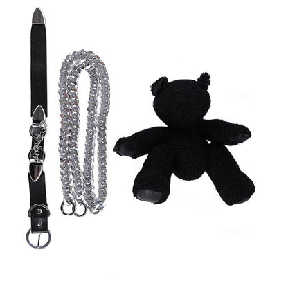 Black Bear Doll Rock Style Plush Wool Handbag Shoulder Bag