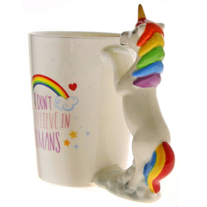 I Don't Believe Humans Unicorn Shape Hand Grip Coffee Mug Cup