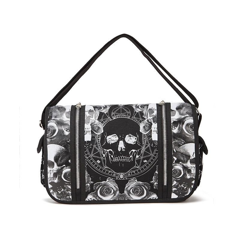 Gothic Sugar Skulls Roses Black & White Shoulder Bag