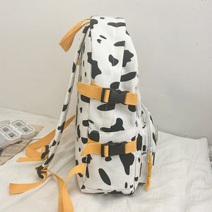 Cute Cow Printing Rucksack School Bag Canvas Backpack for College Girl