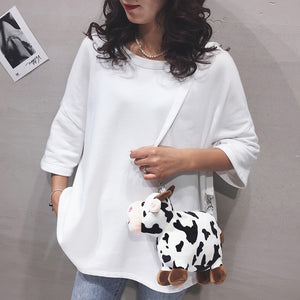 Cute Funny Moo Cow Soft Plush Doll Shoulder Purse Bag