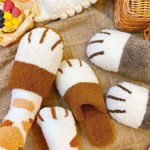 Cute Cat Fluffy Paw Women Fur Plush Indoor Home Slippers Shoes