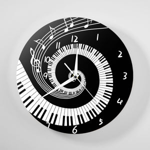 Elegant Piano Keys Music Notes Wave Wall Clock