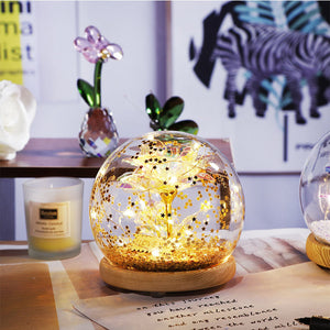 Beautiful Artificial Eternal Rose LED Fairy String Light in Glass Dome Wooden Base