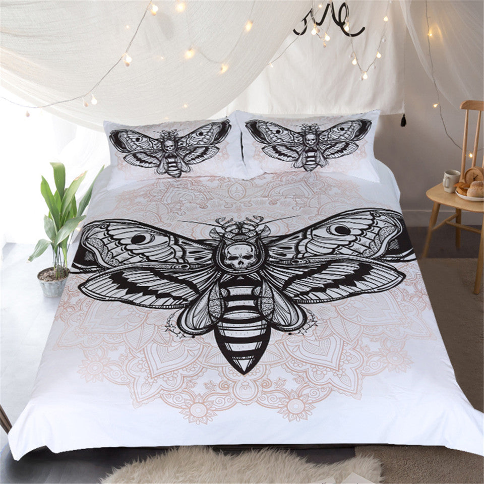 Bohemian Death Moth With Skull Duvet Cover Bedding Set