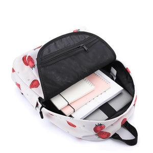 Sweet Pink Strawberry Waterproof Backpack School Bag for Teenage Girls