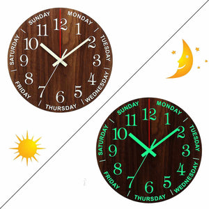 Luminous light in Dark Large Number 12 Inch Silent Wooden Wall Clock