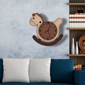 Cartoon Hobby Horse Shape Design Silent Movement Wall Clock For Children Kids Bedroom