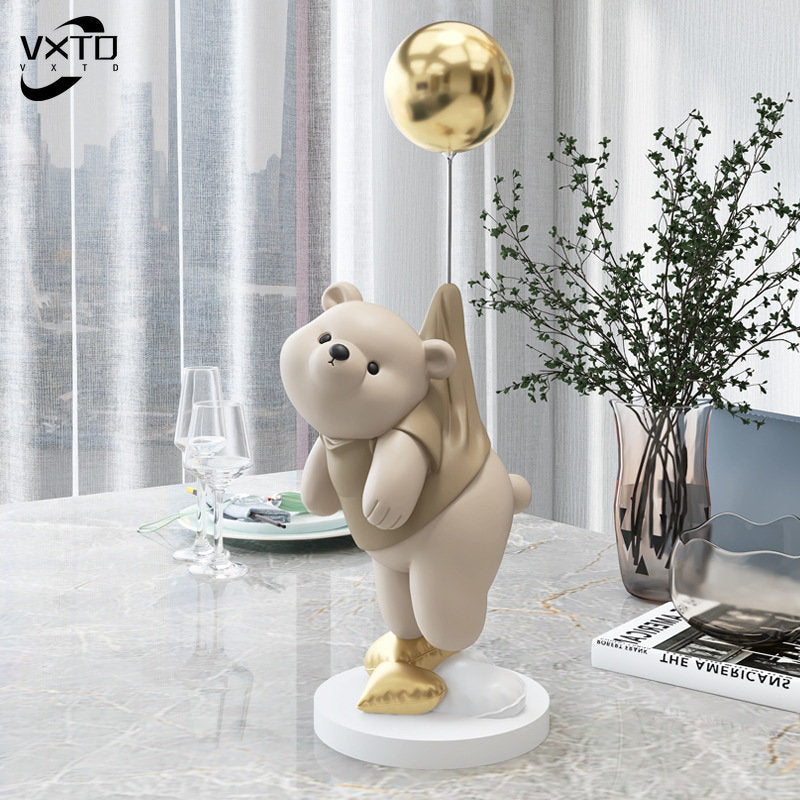 Cute Balloon Polar Bear Resin Statue Sculpture Office Desk Decor