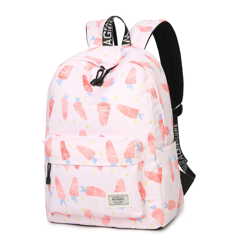 Cute Pink Carrot Laptop Backpack School Bookbag for Girls