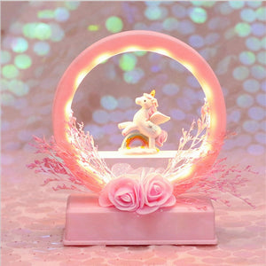 Cartoon Flower Unicorn LED Night Light Lamp Music Box Birthday Gift