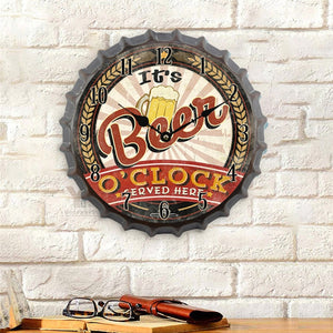 Classic Retro Beer Bottle Cap 3D Iron Metal Silent Quartz Wall Clock Bar Decoration