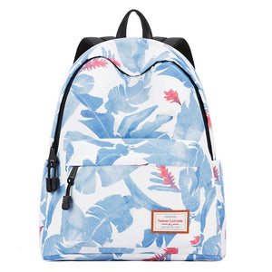 Blue Tropical Leaf Pattern Schook Book Bag Backpack for Teenage Girl
