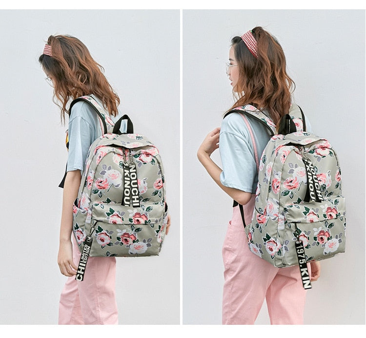 TBOLINE Retro Fashion Flower Backpacks Nylon Girl Small School Bag