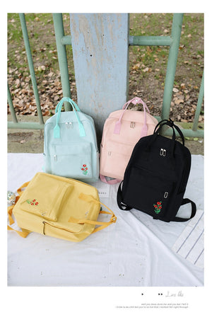 Cute Poppy Flower Canvas Backpack School Bags For Teenage Girls