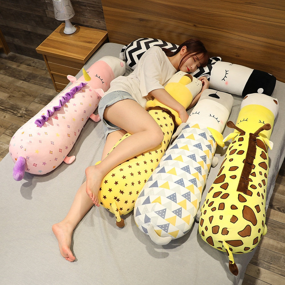 Cartoon Sleeping Animal Long Pillow Soft Plush Stuffed Doll Gift for Kid