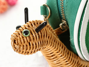 Green Snail Shape Rattan Straw Woven Shoulder Bag Handbag