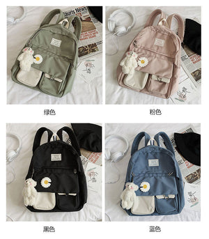 Cute Daisy Flower Nylon School Bag Backpack for Teenage Girls