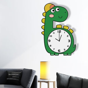 Cartoon Long Neck Dinosaur Brachiosaurus Silent Movement Wall Clock For Children Kids Bedroom