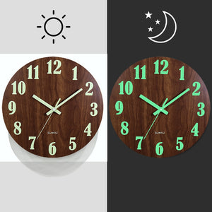 Large Numbers Luminous Glow in the Dark 12 Inch Silent Wood Wall Clock
