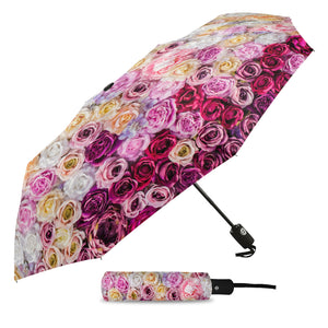 Colorful Rose Flower Automatic Three Folding Umbrellas Parasol