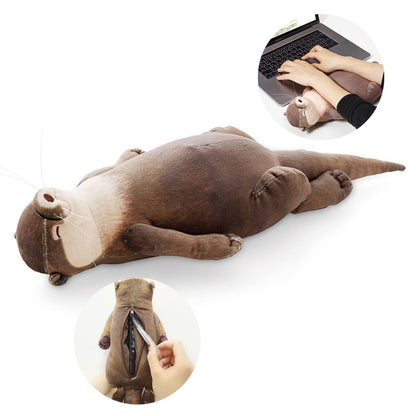 Cute Lying Otter Plush Stuffed Wrist Pad Pillow Pencil Case Doll Gift