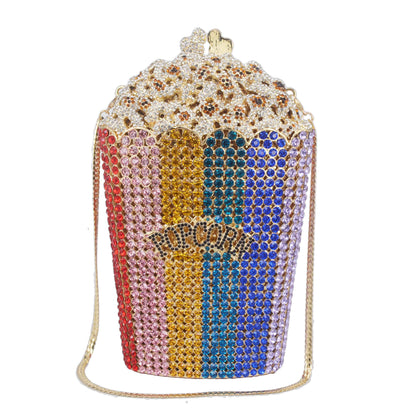 Luxury Crystal Popcorn Bucket Evening Party Purse Shoulder Bag Handbag