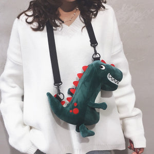Funny Green Dinosaur Girl Plush Backpack Shoulder Bag