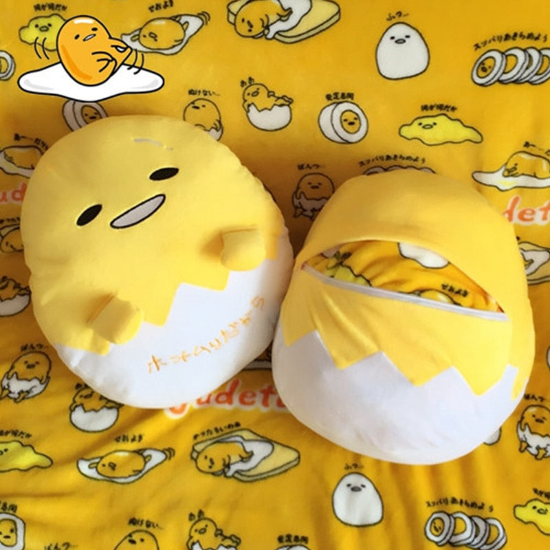 Cute Gudetama Lazy Egg Plush Cushion Pillow Hand Warmer Blanket