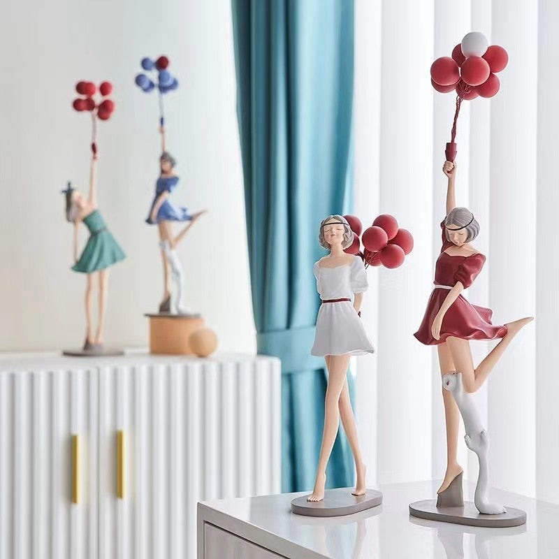 Cute Balloon Women Girls Resin Model Statue Home Decor