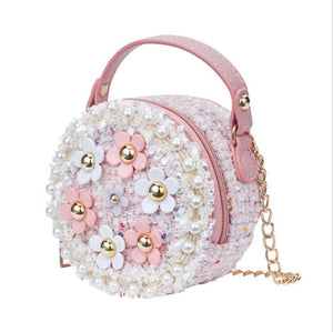 Flower Princess Perl Girls Shoulder Bags